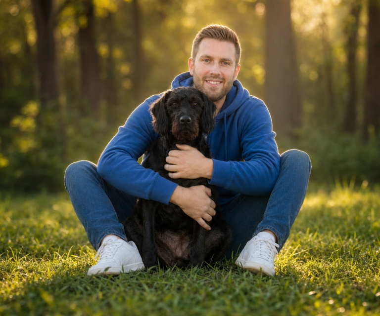 Marco mit Nilo auf einer Wiese